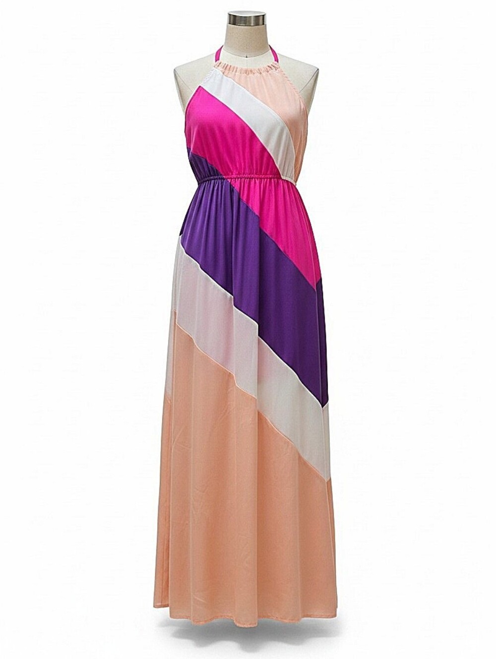 NWT! West 36th Colorblock Halter Maxi Dress in Pink, Purple & Peach